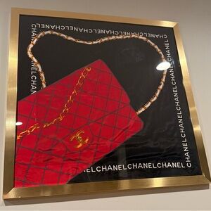 Vintage Chanel Red Quilted Handbag lux scarf framed art